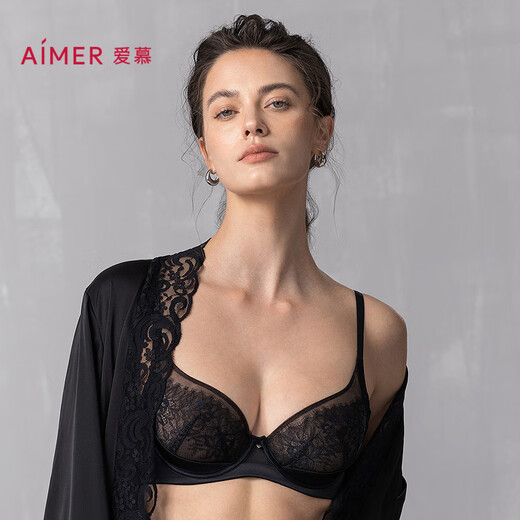 Ai Meng Unterwäsche Frauen Dessous ohne Stahlringe und kleine Brüste versammelten sexy Spitzennetz Bra Am17a761 Classic Black 80C