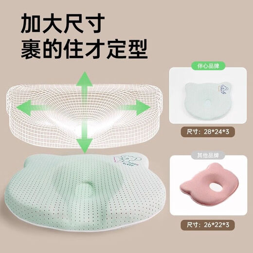 DEATKN German baby pillow for summer newborns 0-6-12 months, anti-startle tilted head, straight-head type lying sleeping artifact, recommended by nanny, emerald green, bear silicone pillow/7A antibacterial, default 28x24x3cm, 0-3 years old, maternal and infant category A