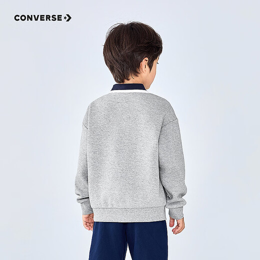 Converse Children's Clothing Boys' Shirts 2025 Autumn New Children's College Style Girls' Comfortable and Versatile Polo Collar Tops Rock Ridge Gray 140/68 Recommended Height 128-140cm