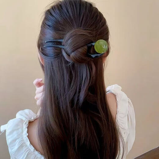 Retro U-shaped hairpin for women with high-end sense of ball on the back of the head, simple and elegant hairpin hairpin headdress, U-shaped hairpin, off-white