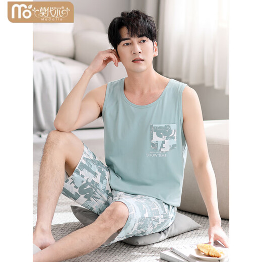 Pajamas de estilo de Victoria para los pantalones cortos de chaleco de verano para hombres Ropa para el hogar para el estilo de hombre sin mangas delgadas para hombres para que los hombres se desaguen M1047 Gray Lan M [sugerido 100-120 Jin [Jin iguala 0.5 kg]]]