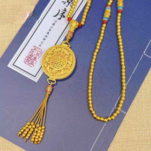 Youzhu sweater ancient style same necklace new new sachet pendant gold shop sand gold chain women's national trend filigree Phoenix style Chinese style Phoenix sachet 5mm beads sweater chain 60 long