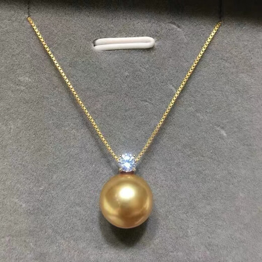 Only double pearl gold bead pendant 18K gold necklace 10-11mm thick gold tea gold perfect round strong light flawless gift AU750 10+K gold temperament pendant