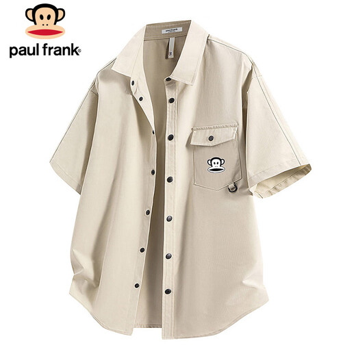 Paul Frank short-sleeved shirt men's summer loose casual shirt men's trendy brand top jacket men's black XL