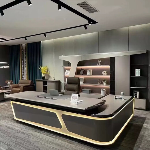 Aosenming modern high-end boss desk office desk light luxury office furniture executive desk president desk chairman workbench Roman ebony grain 3.2 meters desk