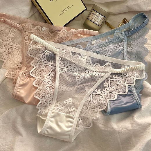 纯欲透明性感蕾丝内裤女舒适无痕细带款透气抗菌纯棉裆低腰三角裤 粉色*6198* 1条