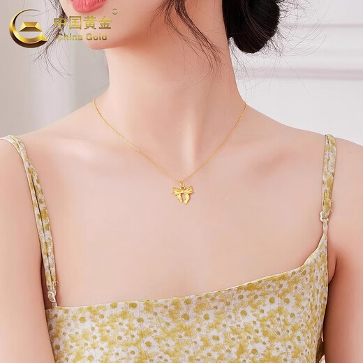 CHINA GOLD 18K gold bow pendant for women 2025 new pure K gold Valentine's Day birthday gift for girlfriend and wife 18K gold bow pendant about 0.2g free silver chain