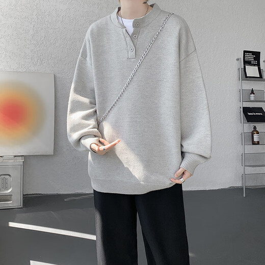 JEEP SPIRIT dark gray sweater men's Polo. collar American lazy retro style spring and autumn Henry collar inner sweater light gray XL 130~150Jin Jin equals 0.5 kg can be worn