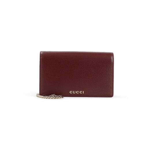 Gucci (GUCCI) women's red leather chain wallet red leather gold hardware logo embellishment multi-card slot design de Red 9756 ROSSO ANCORA UNICA