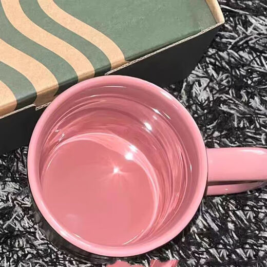 Starbucks Cup PINK Ceramic Mug Pink Handle High-Looking Creative Coffee Cup Desktop Water Cup Black Pink Goddess Cup 475ml