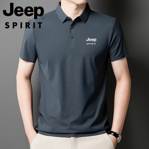 JEEP SPIRIT2025 new POLO shirt men's ice silk short-sleeved T-shirt summer lapel anti-wrinkle business casual middle-aged and elderly half-sleeved Jeep12358 ice silk POLO shirt/dark gray 5XL 200-220Jin Jin equals 0.5 kg