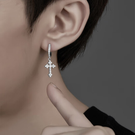 BMOI999 pure silver rhombus cross earrings men's trendy earrings boys' earrings versatile earrings single same style