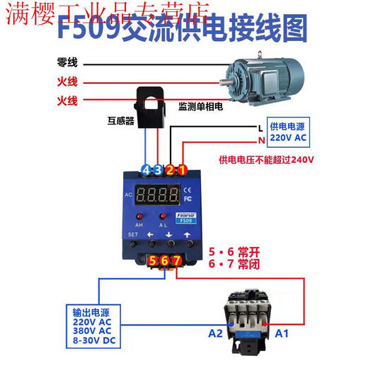 F509 AC digital display ammeter controller upper and lower limit alarm current relay transformer automatic feeding F509 single meter