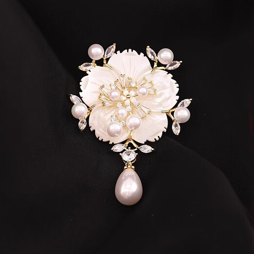 Shaoyu German mother-of-pearl brooch for women, high-end, light and luxurious, camellia hanging mother-of-pearl day brooch, jewelry gift, white camellia, ordinary size