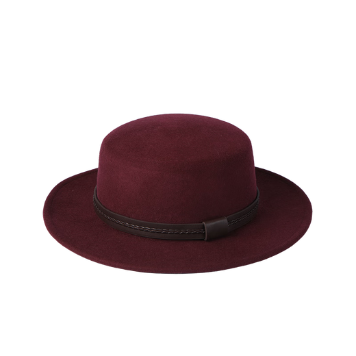 Mr DUCK new product, French style, imported full flat hat for women, retro calfskin webbing, flat-brimmed top hat for women, MW362171-enamel burgundy (wool style) M (55-56cm)