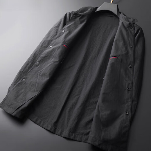 LiLang Spring and Summer New Product Simple and Casual Light Jacket Men's Lapel Work Clothes Shirt Collar Sun Protection Clothes Black M 170 (Recommended 120Jin Jin equals within 0.5kg)