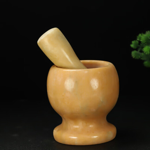 An Junsheng's natural artifact stone garlic pounder stone mortar household garlic jar press garlic press bowl pounding mortar (stone mortar + garlic hammer) fine snowflake white set fine stone mortar natural - raw ore master carving