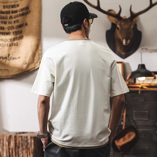 Jay Leno American retro cool T-shirt men's short-sleeved summer loose fake two-piece top trendy Henry collar POLO shirt for men apricot 4XL suitable for 200-220Jin Jin equals 0.5 kg