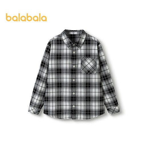 Balabala Boys' Shirt Children's Long Sleeve Autumn Clothes Girls' Plaid Jacket Same Style in the Shopping Mall Comfortable and Versatile Black and White Tone 00491 100