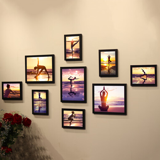 Sailoto Pilates poster yoga studio gym bodybuilding decoration punch-free hanging picture frame photo wall sticker picture core white + B frame picture core 9 frames 7 inches 35 inches