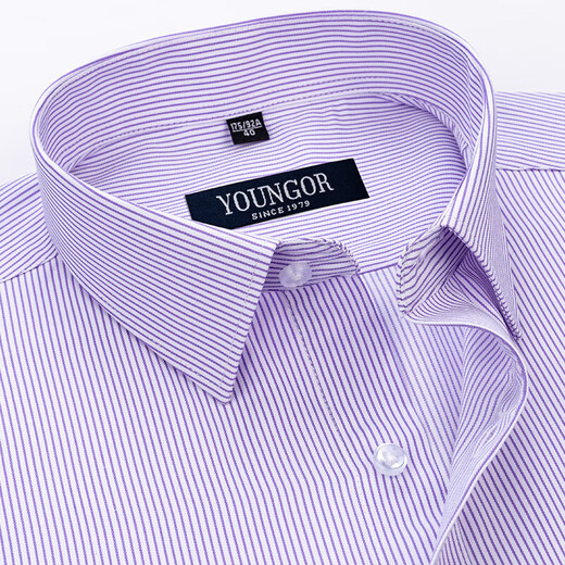 雅戈尔旗舰官方店短袖衬衫男士2025新款中年休闲高端免烫纯棉条纹休闲白 紫纹DX6624 38