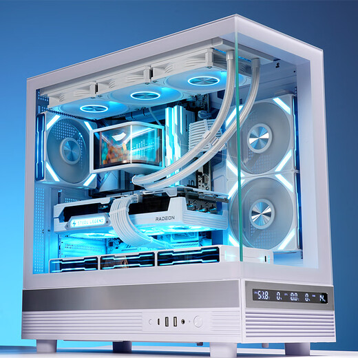 SAMA Jinghong screen display version white ATX sea view room gaming computer desktop case hardware status display/270 panoramic view/support 360 water cooling/9 fan positions/Type-C