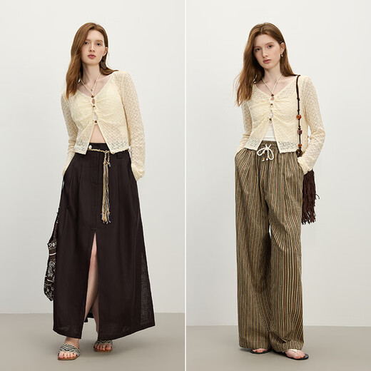 Fanslanen seaside resort-feeling knitted T-shirt blouse relaxed casual women's 2025 summer new top 2544 beige M