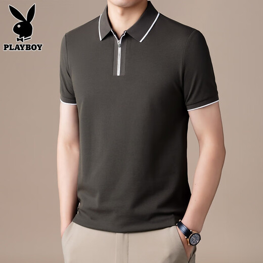 花花公子（PLAYBOY）高端半拉链Polo衫男士短袖t恤夏季新款宽松冰丝半袖上衣服男T舒适 FYMB9276白色 XL 【121-140斤】