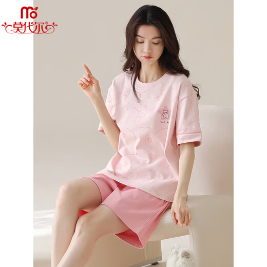 Modal summer pure cotton pajamas ladies 2025 new short-sleeved women's home clothing large-size summer suit can be worn on the outside thin A9855 Orange Bear M [80-100Jin [Jin equals 0.5 kg]]