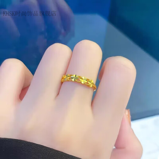 KHSK Old Phoenix 999 pure gold hollow four-leaf clover ring women's 24K clover open ring