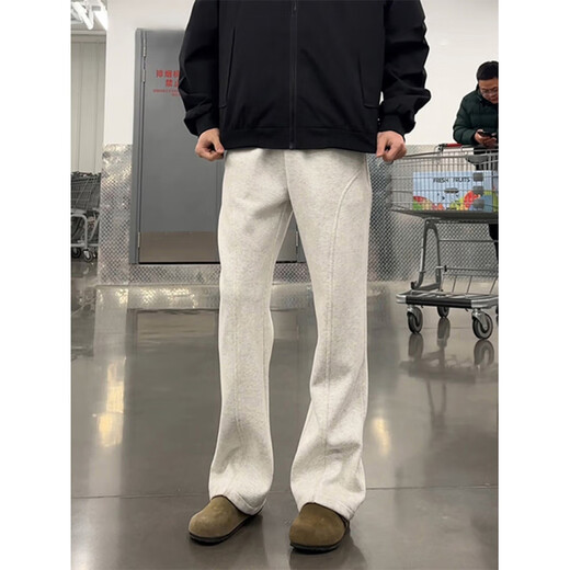 Jishi Scimitar Guard Pants Men's Autumn and Winter Plus Velvet Straight Draping High Waist Slim American Style Bevel-cut Casual Flared Pants 1086 Plus Velvet - Gray - NNFS Plus Velvet L Recommendation 100Jin Jin is equal to 0.5kg -120Jin Jin is equal to 0.5kg