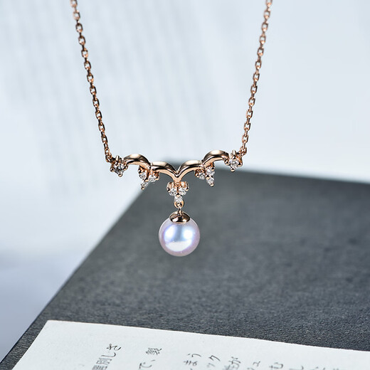 Excellent Japanese akoya sea water goddess 18K rose gold crown single necklace pendant for women 18K rose gold necklace/flower bead grade/spot 5.5-6mm