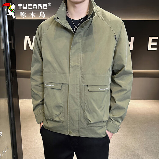 Woodpecker (TUCANO) Jacket Men's Autumn and Winter Stand Collar Casual Workwear Korean Style Windproof Tops Men's Military Green XL