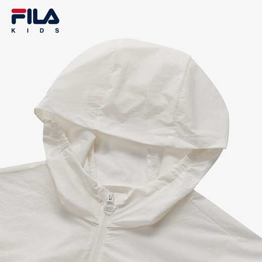 FILA Children's Sun Protection Clothing 2025 Autumn New Loose Hooded Woven Jacket for Girls, Middle and Large Children Cloud Mushroom White-WT 160