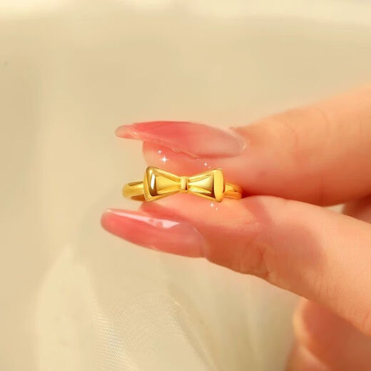 Authentic gold 999 fugitive princess bow ring plain ring ring sweet girl gold-plated ring gift s fugitive princess bow ring live style 0.76g