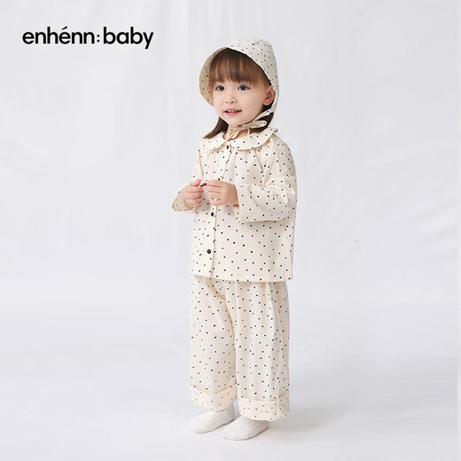 Enhennbaby baby polka dot butterfly collar top 2025 spring and summer new girls' shirt baby cotton shirt light apricot 80 cm