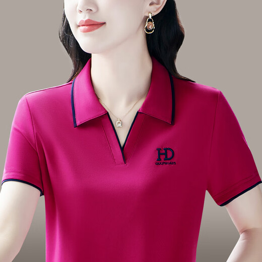 蒂罗蓝舰高端短袖t恤女夏季新款时尚减龄妈妈洋气polo衫宽松百搭冰丝上衣 880款【黄色】 5XL 【建议150-168斤】
