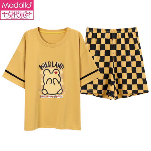 
Modal Summer Women's Short Sleeve Cotton Plaid Pajama Set Summer Sweet Pure Cotton Korean Style Home Clothing Can Be Outdoor Y9856 M (Suggested 75-95Jin [Jin equals 0.5 kg])