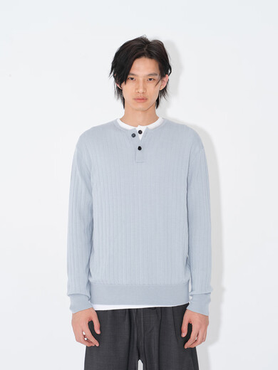 UNICA HOMME/wool henley collar sweater men's long-sleeved bottoming shirt casual business gray blue XL ready for delivery within 48 hours