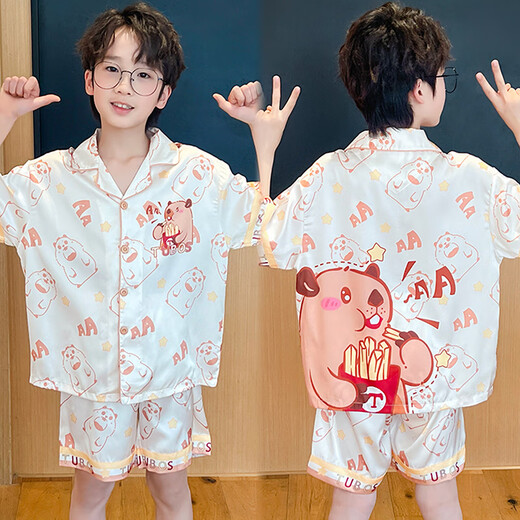 浪莎男童睡衣夏季冰丝短袖薄款柯南中大童2025新款初中生女儿童家居服 Q短丝-6636卡皮巴拉男女同款 童16码建议身高135-145CM 均码