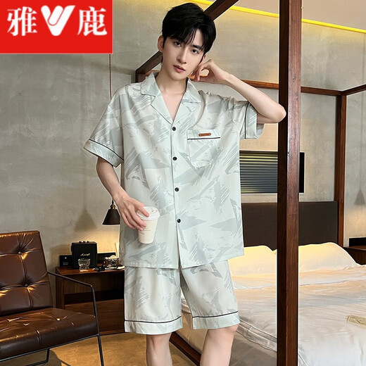Yalu Pajamas Summer Summer Nuevo Seda de seda de altura corta de manga corta Avención negra de verano Bienero para niños Conjunto de ropa para el hogar Cool Silk G854- 2xl (180) Peso 15