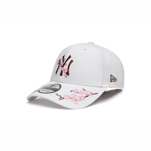 NEW ERA summer MLB NY cherry blossom embroidery trendy brand large label men's and women's hat curved brim baseball hat white S OFM