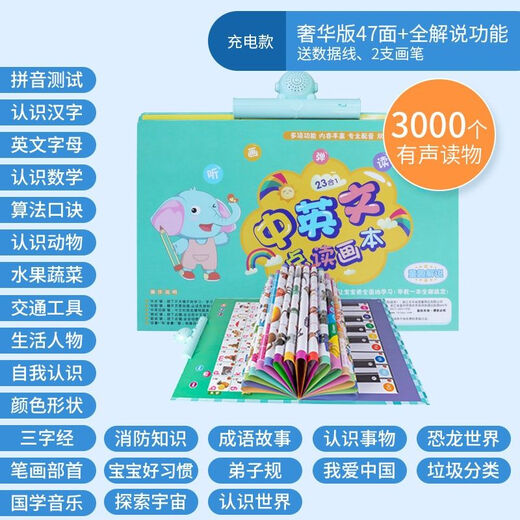 可爱家幼儿童点读书有声读物早教机中英文发声书小孩拼音启蒙玩具机 花色套装一【版47面有声挂图