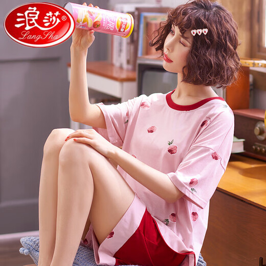 Langsha Pyjamas für Frauen in Sommeranzügen für kurzärmelige Damen Zwei-teilige große Saison mit großer Sommer koreanischer Stil Thin Student Spring- und Herbst- und Winter-Hauskleidung Garnelpulver GXT6630 Bildfarbe m_goddess pyjamas kostenlos Versandversicherung Durchschnittsgröße