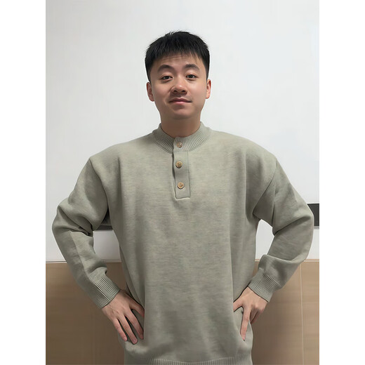 Yu Ruike Fatty Large Size American Retro Henley Collar Sweater Men's Autumn and Winter Lazy Knitted Sweater Fatty Large Size Inner Light Gray Upgrade 99 Select M