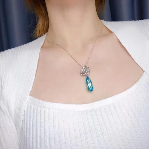 HEEKAIYI Santa Maria color aquamarine necklace for women 18k gold pendant Chinese Valentine's Day birthday gift for wife and girlfriend Selected 11 carats/Santa Maria/Certificate