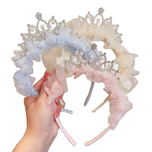 Indian (ENRMIIV) princess tiara children's crown headband little girl super fairy gauze hairpin baby hair pressure headband non-straight hair ornaments pink crown