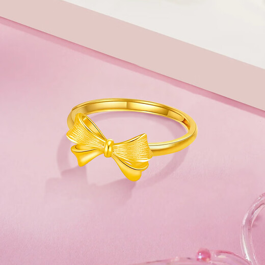Chow Tai Sang gold ring, pure gold, exquisite bow ring, romantic gift for girlfriend, wife, birthday, anniversary, Valentine's Day, about 2.8g