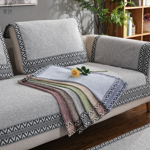 Jingdu new Chinese solid wood sofa cushion cotton and linen thickened sofa cushion 123 combination sofa cover non-slip sofa cushion cover modern Chinese style-khaki 90*210cm