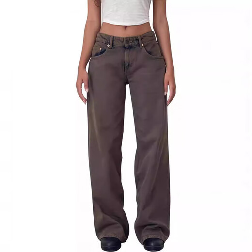 LEE KIDS美式复古低腰无弹水洗直筒牛仔裤女夏季新款街头阔腿牛仔女裤 12176青灰色 XS